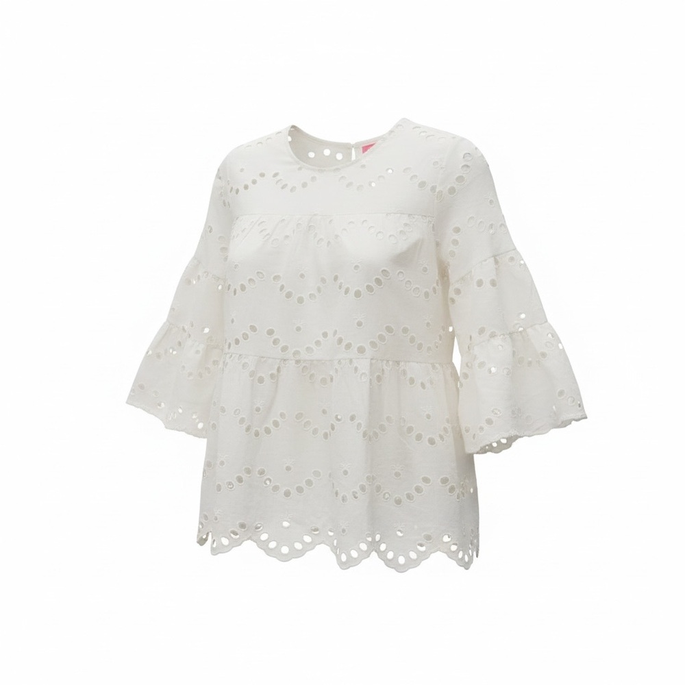 Simply Southern White Eyelet Tiered Bell-Sleeve Top